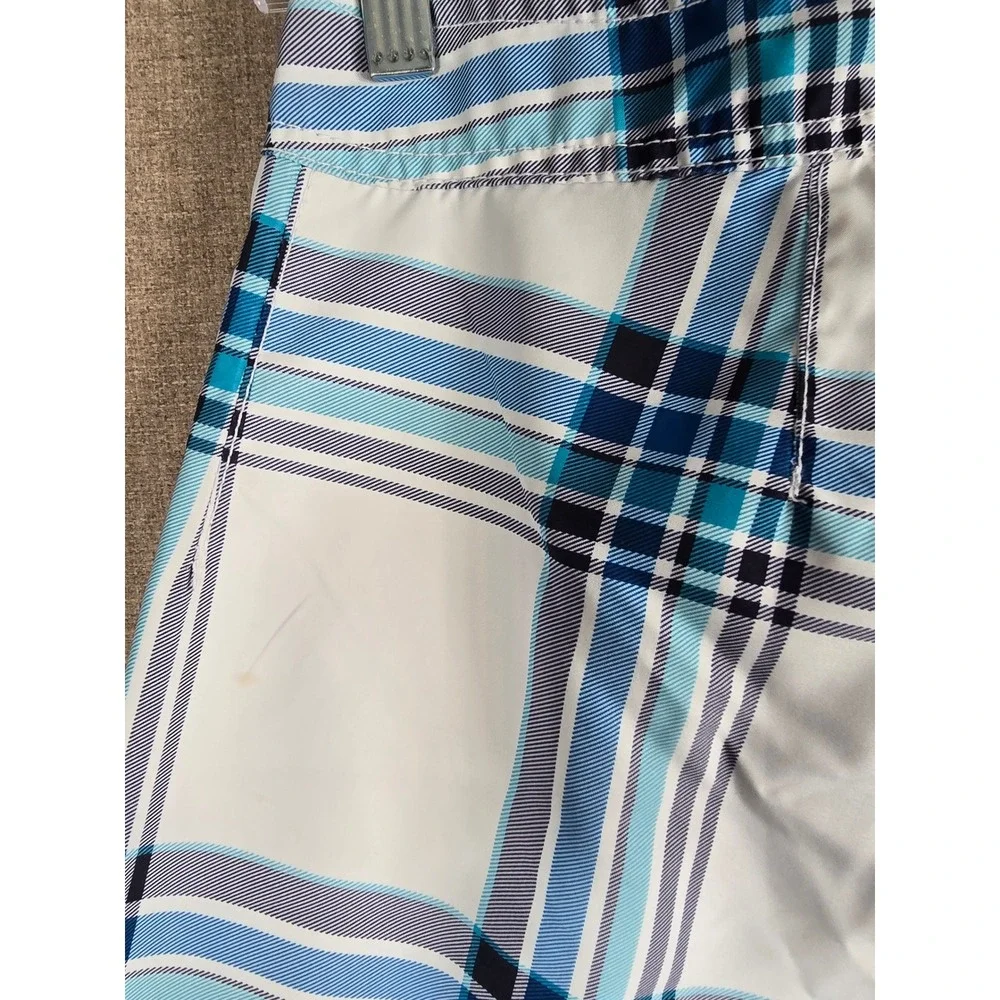 Aeropostale Mens Blue White Plaid Board Shorts Swim Trunks Size 28 7184AH11